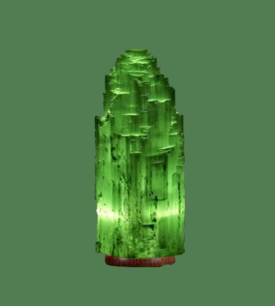 Selenite Lamp Small Green (White crystal with green bulb) 9"
